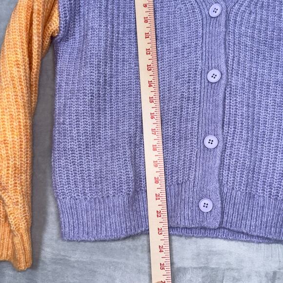 Sundry 'Colorblock' Purple Pink and Orange Cardigan Sweater Size Small Oversized - Picture 5 of 9